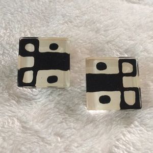 Black and white vintage square abstract earrings
